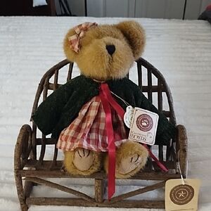 Boyds Bear with Green Jacket and Red Plaid Dress